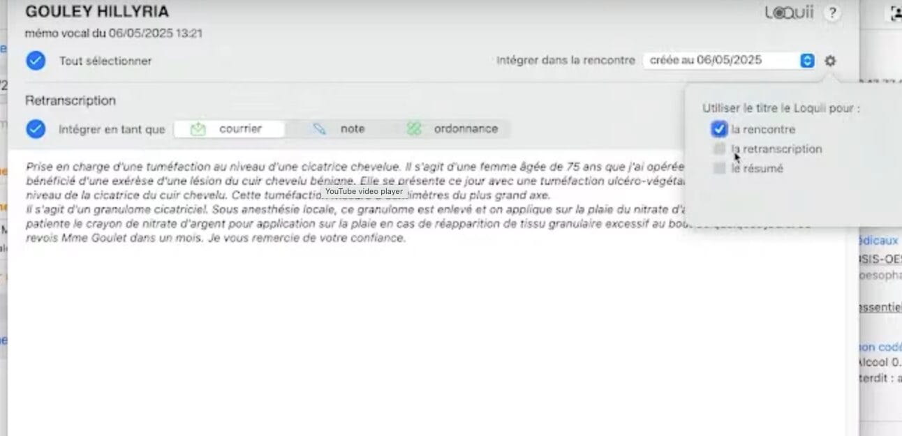 Capture d'écran de l'éditeur de texte d'un courrier